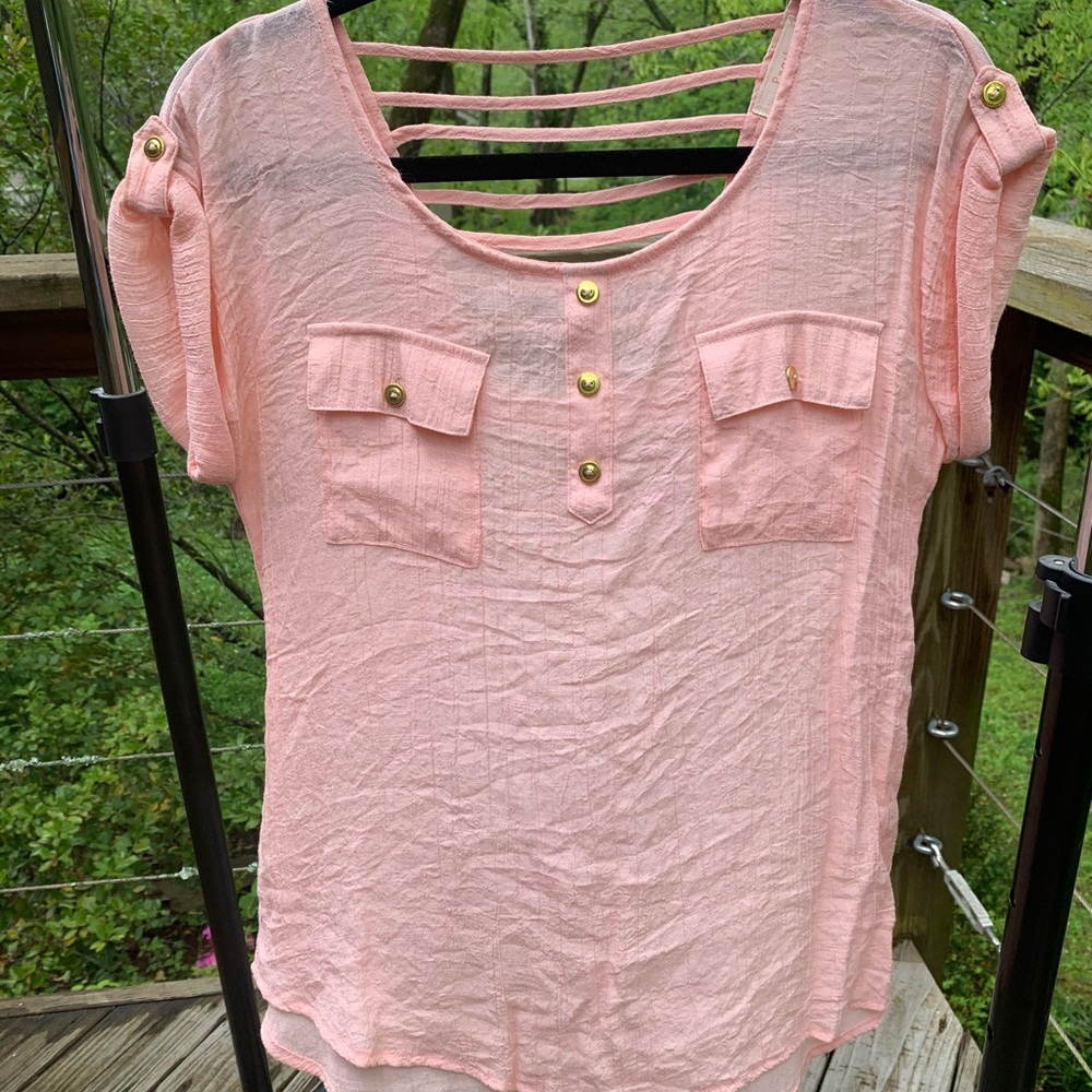 Pink Button Blouse with Pockets